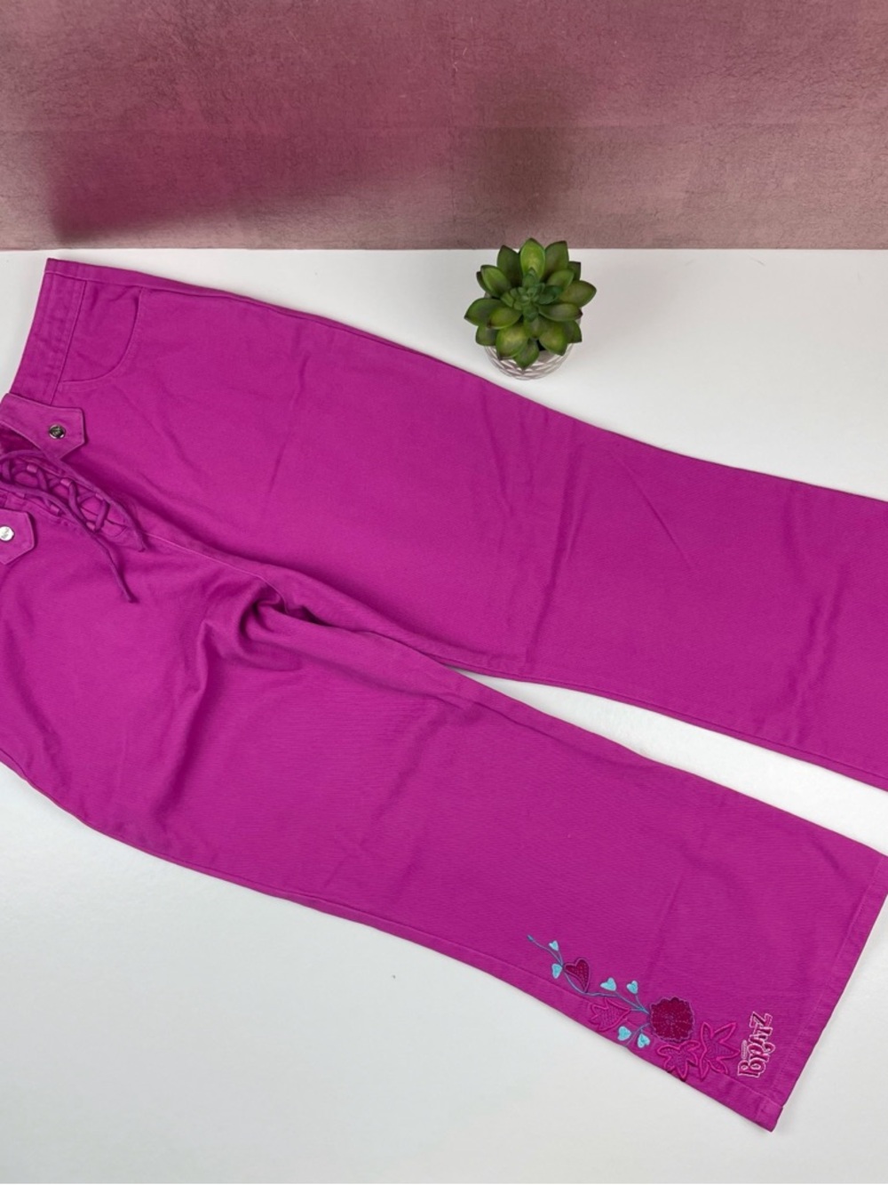 Bratz Solid Purple Capri Lace Up Denim Jeans Girl Size XL 14/16 Y2K Vintage